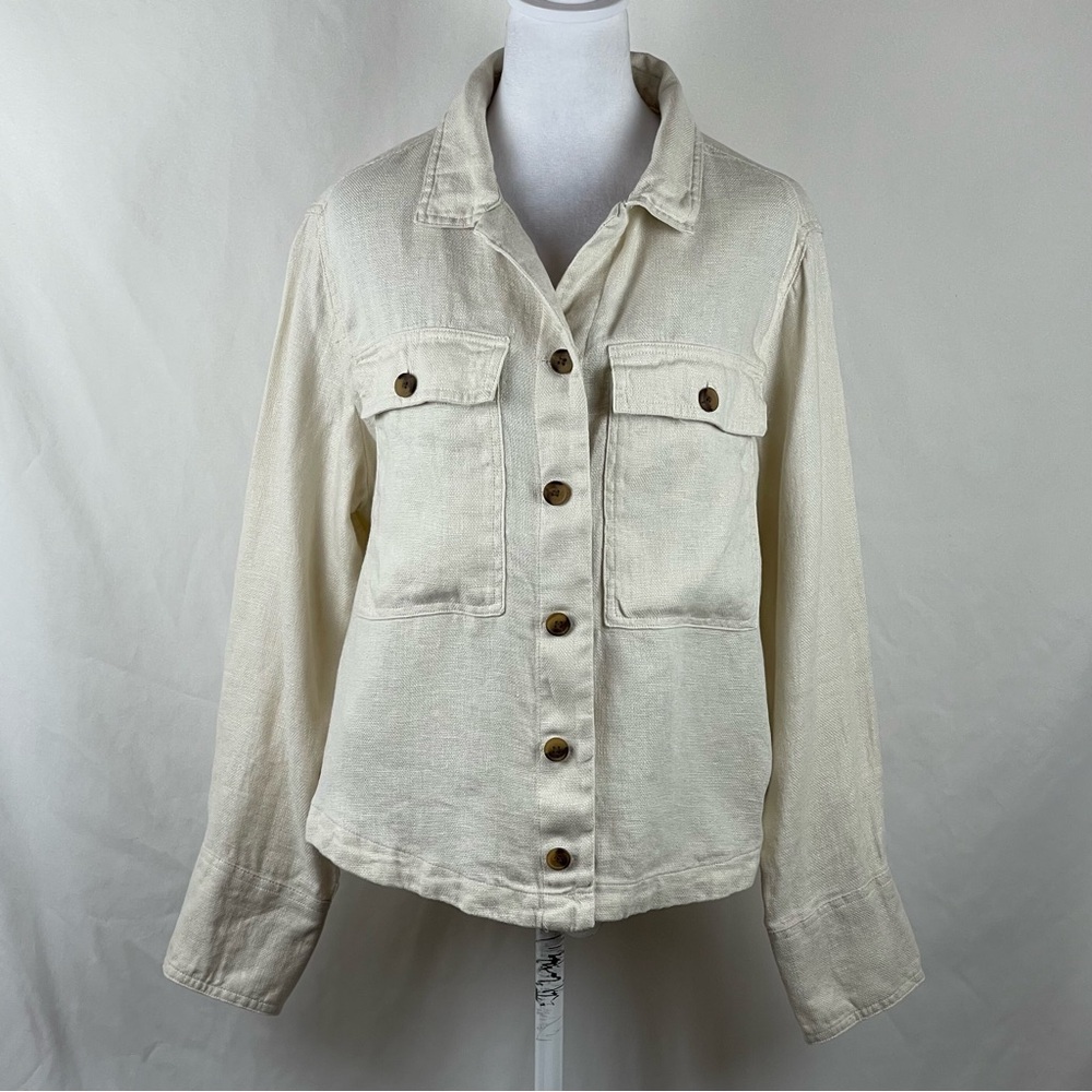Anthropologie Nicole Miller Cream Safari Linen Jacket Size L - Picture 2 of 10
